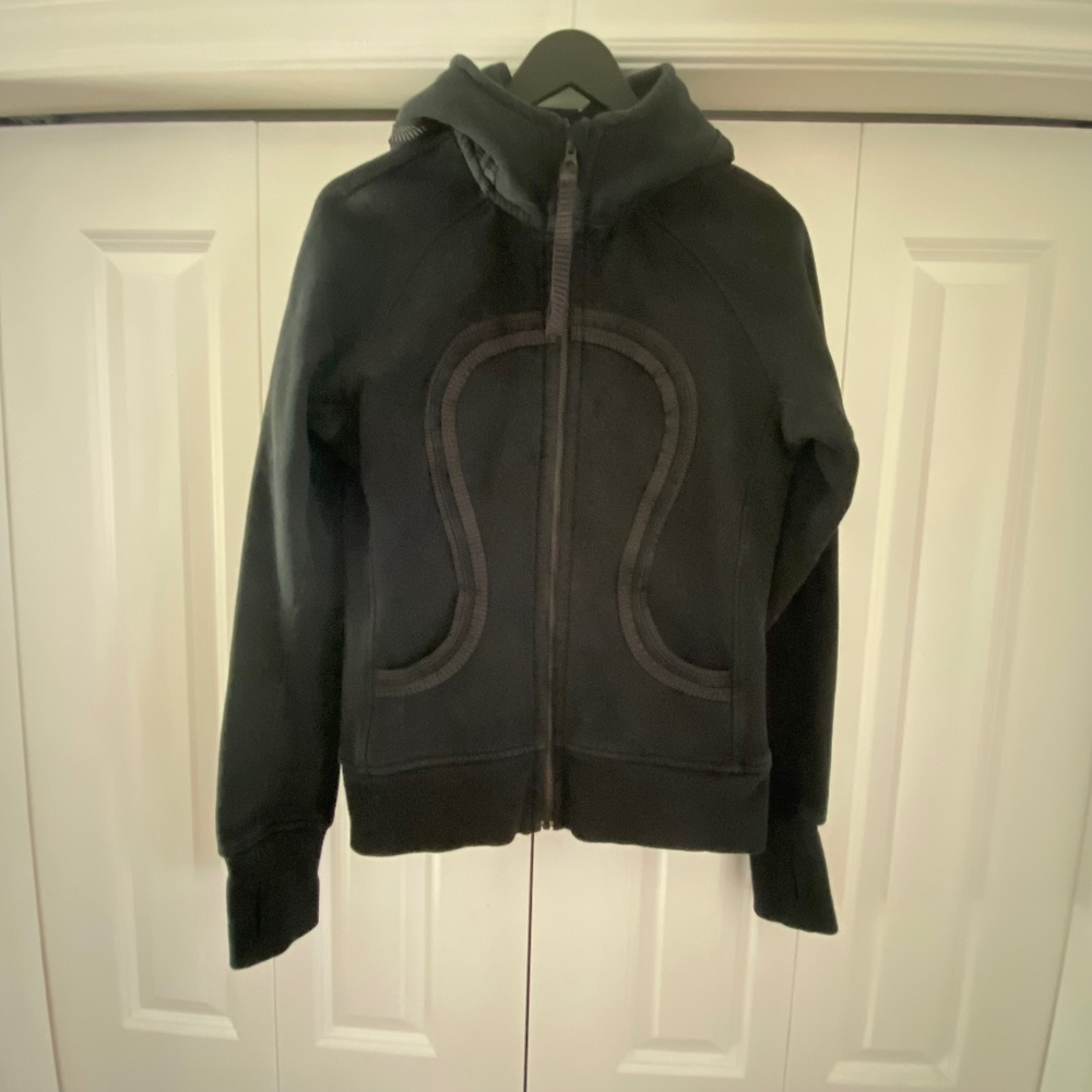Black Scuba hoodie  - pleated ribbon tape detailing